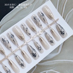 30片手工穿戴美甲鎏金國風竹子長款顯白國風流行可拆卸美甲貼片