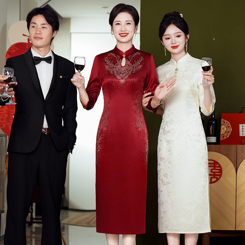 春秋妈妈婚宴礼服高贵年轻平时可穿洋气喜婆婆婚宴装旗袍连衣裙|undefined