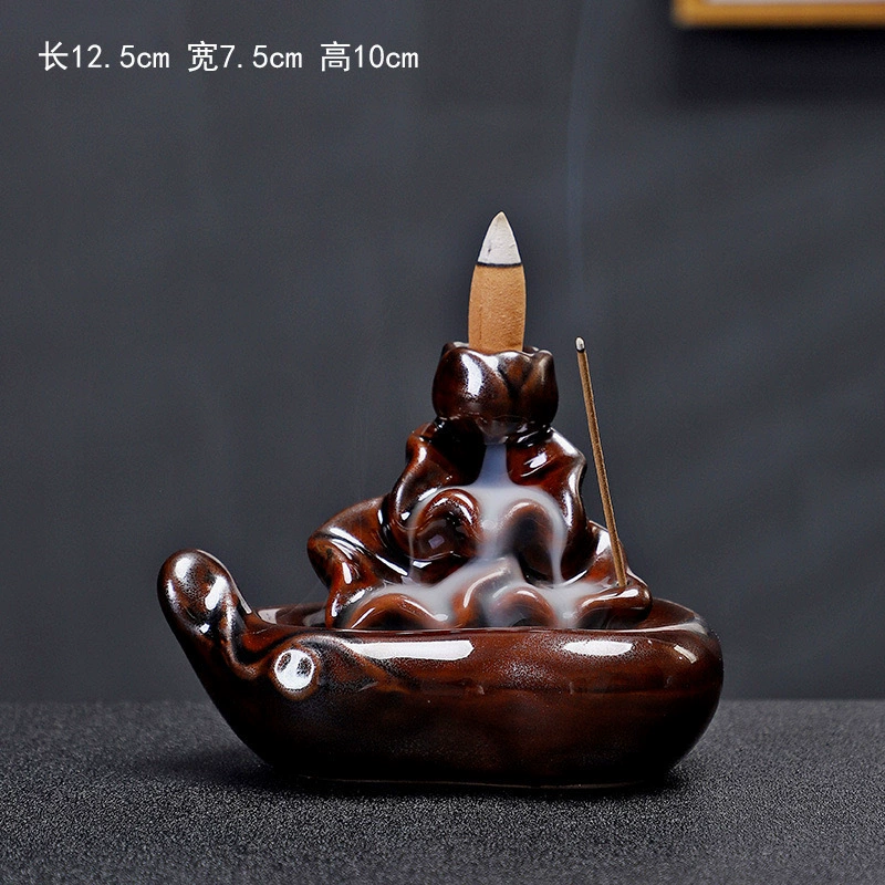 Ceramic Backflow Incense Burner, Lotus Inverted Design, Decorative Buddha Incense Holder