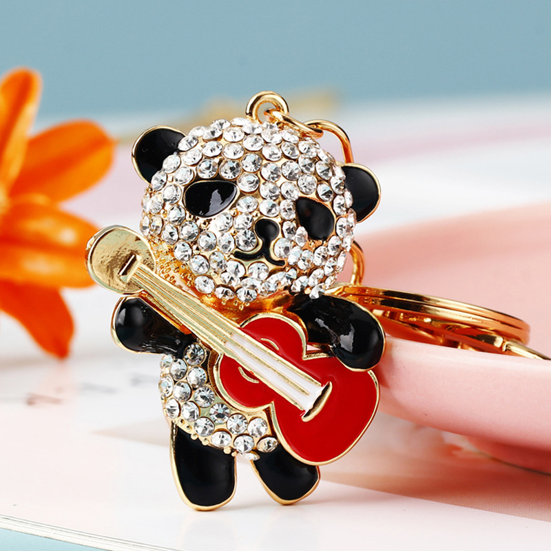 Guitar, Cherry, Panda Pattern Cute Guitar Cherry Panda Metal Unisex Keychain