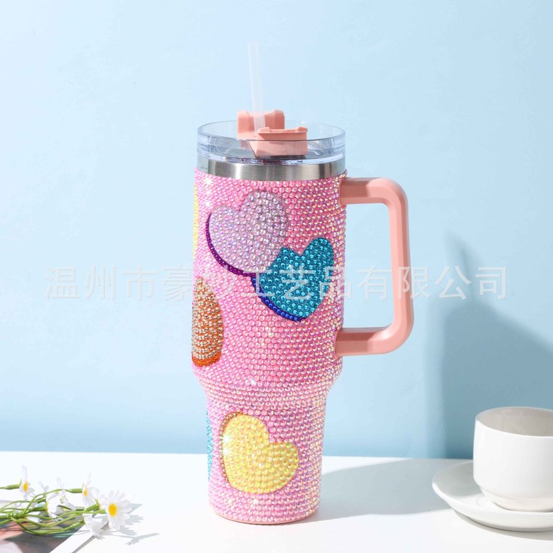 跨境外贸40oz手柄汽车杯带手柄贴钻水杯冰霸杯户外吸管杯汽车载杯|undefined