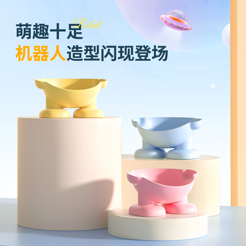 Tazón de gato anti-derrumbamiento cuello de protección inclinado para gatos tazón de comida para perros de plástico general para mascotas antideslizante alto tazón al por mayor