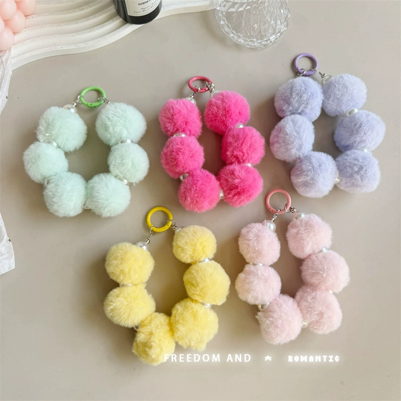 Новый плюшевый красочный меховой шар, подвесная цепочка, чехол для мобильного телефона, украшение, креативная краска, пружинное кольцо, аксессуары, украшение для женской сумки