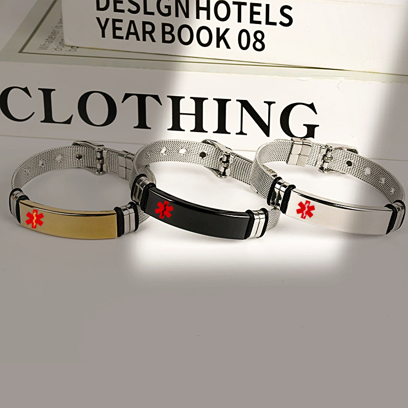 2025 pulsera de acero inoxidable con marca de serpiente médica transfronteriza ajustable información de pulsera de grabación personalizada elementos médicos