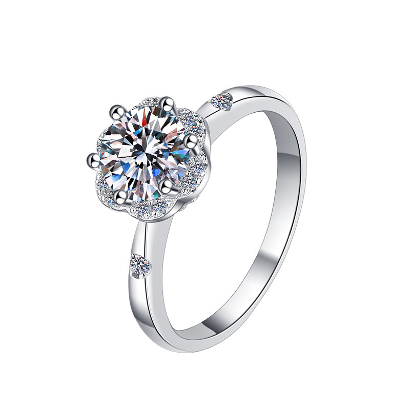 s925 スターリングシルバー指輪クロスボーダーオリジナルカラー宝石 1 カラットインターネット有名人の結婚指輪卸売 D カラーモアッサナイトリング花束|undefined