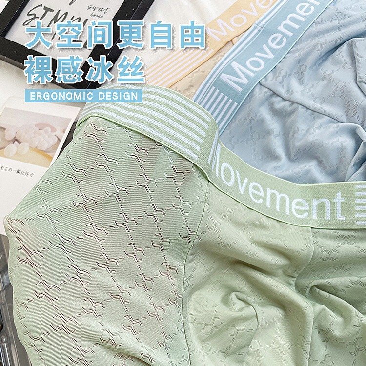 Men's Underwear Ice Silk Breathable Non-marking Boxer Shorts Summer Thin plus size Loose Boys Low Waist Boxer Shorts