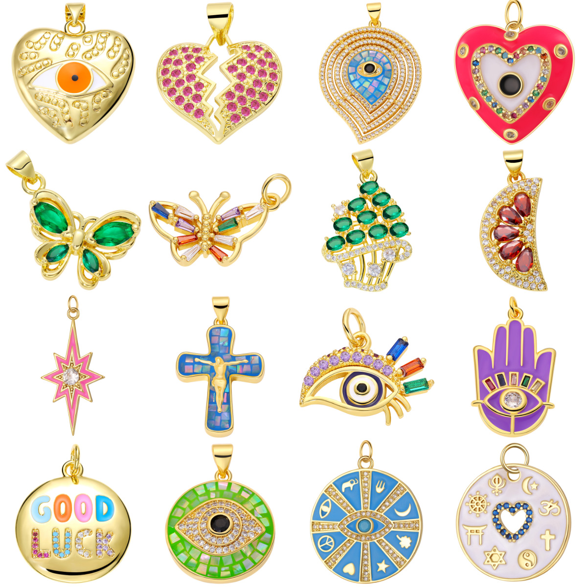 9g Weight Pendant Jewelry Making Type Zircon Inlay Material DIY Jewelry Accessories Classification 1 Piece Quantity Copper Material Devil's Eye, Palm, Heart Shape Pattern Enamel, Plating Design Retro, Classic Style Style 1 Piece Copper Zircon Devil's Eye Palm Heart Shape Pendant 8
