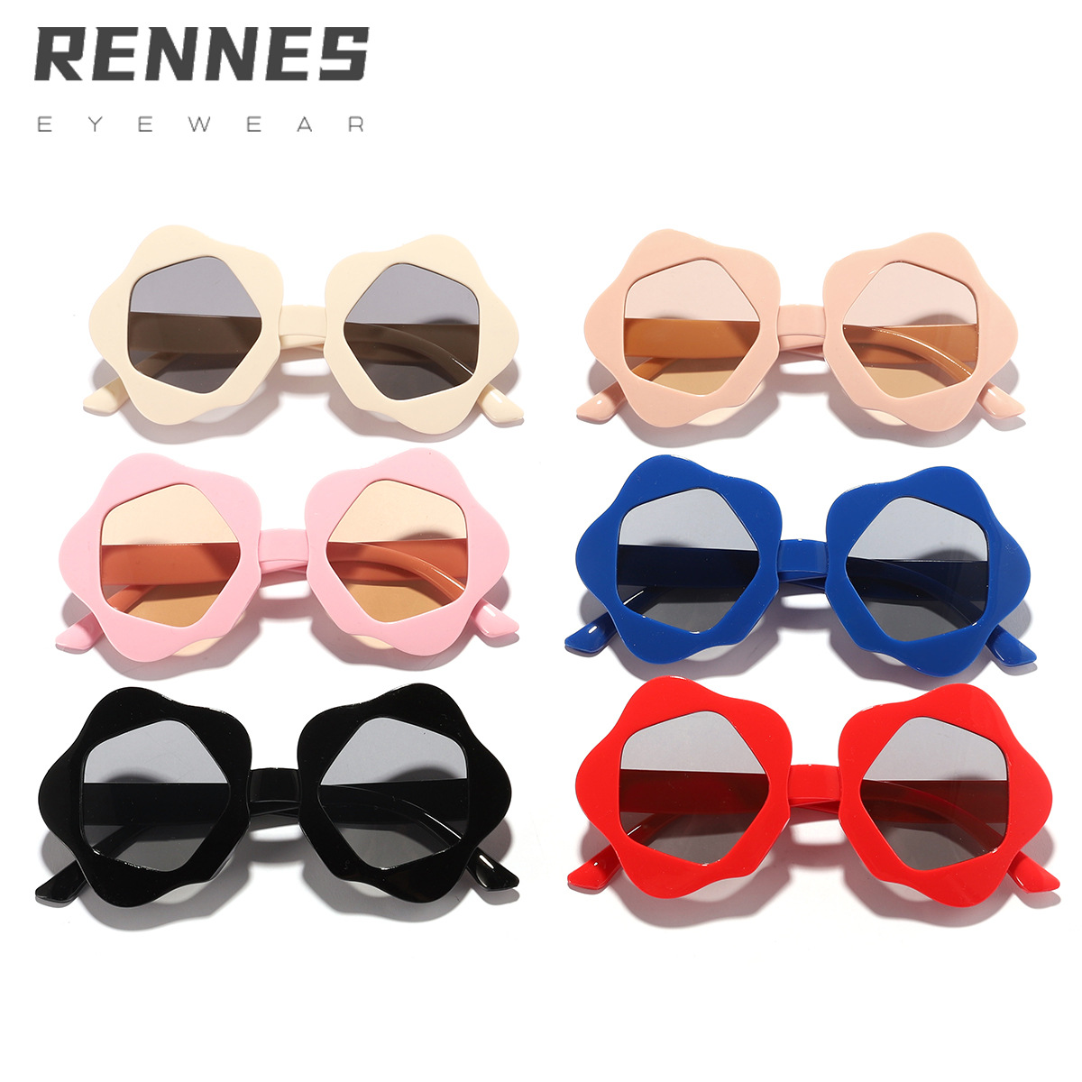 2024 niños irregular ins estilo pequeña flor moda divertida gafas desgaste al aire libre esencial protección solar gafas de sol