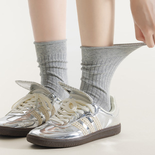 Curled Gray Socks for Women, Cotton with Moral Training Shoes, Pile Socks, Antibacterial, Deodorant, Anti-Pilling, Boneless Mid-Calf Socks