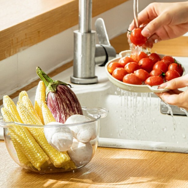 蓋付き水切りかご、キッチンシンク、フルーツバスケット、水切りかご、野菜かご、野菜と果物の洗い物トレイ|undefined