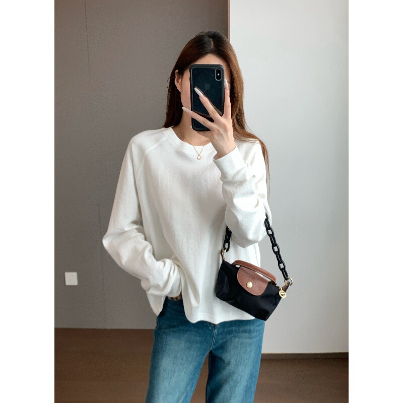 Long-Staple Cotton Soft, Fluffy and Smooth Loose Short Round Neck Threaded Splicing Raglan Sleeve Pure Color Sweatshirt Long-Staple Cotton Soft, Fluffy and Smooth Loose Short Round Neck Threaded Splicing Raglan Sleeve Pure Color Sweatshirt