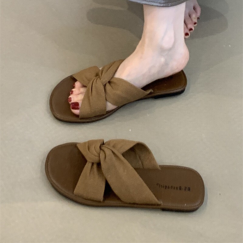 Vacation Style Sandals for Women 2025 Summer New Style Literary Retro Linen Twist Bohemian Evening Slippers