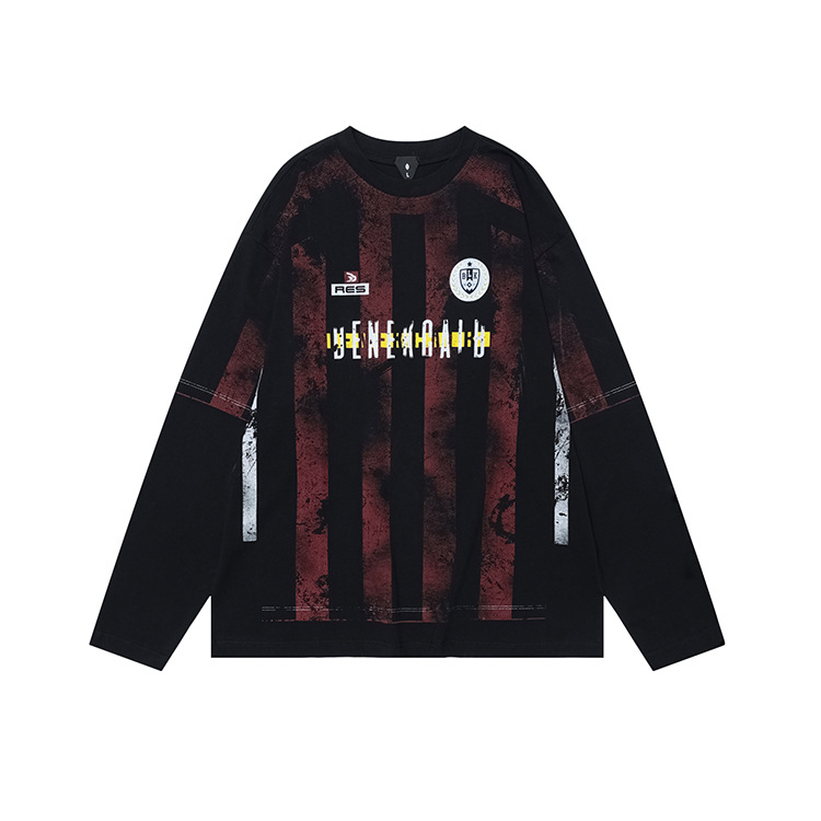 Men's Clothing Autumn and Winter Jersey Retro Printed Long Sleeve T shirt Hand Brushed Silk Screen Printed Trendy Top_voghion.com