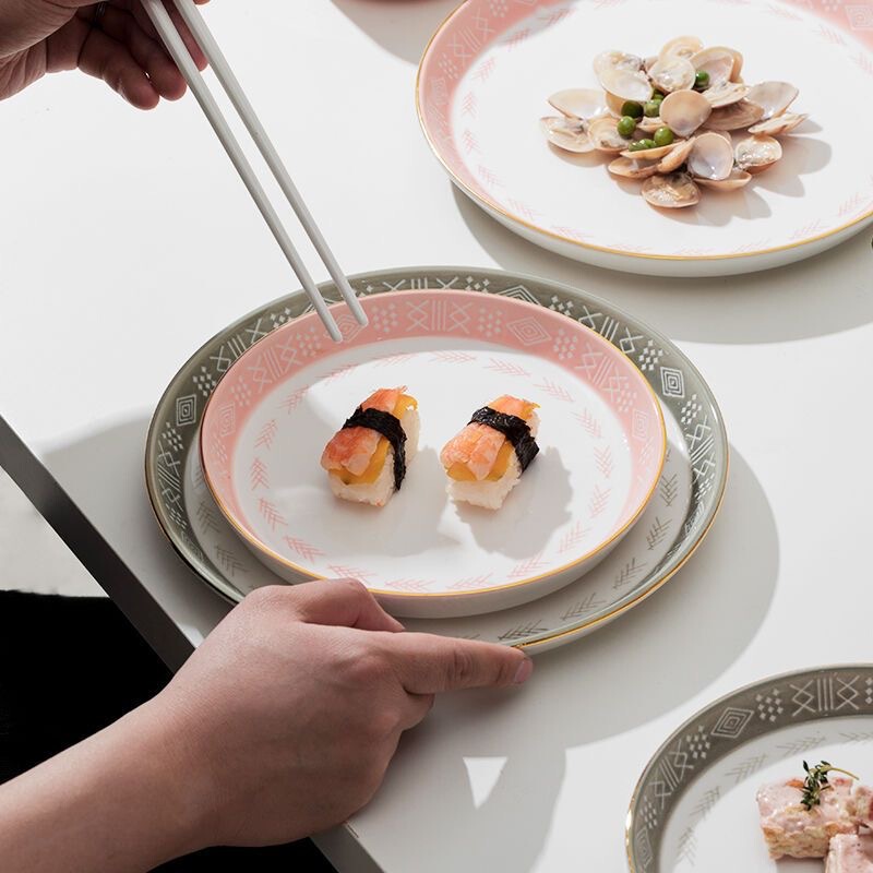 Nordic Light luxury style bowl dish suit household underglaze color hand painted golden edge tableware housewarming wedding gift suit combination