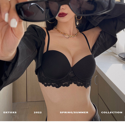 Sexy Thin Soft Wire Bra Big U Smooth Beautiful Back Lace Underwear Women Small Breast Push Up Bra Set Women