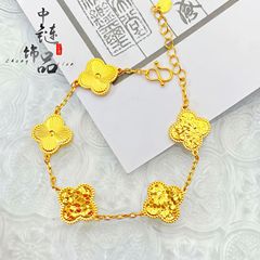 金店同款高保色古法沙金镭射碎冰冰四叶草手链龙鳞幸运草五花手链