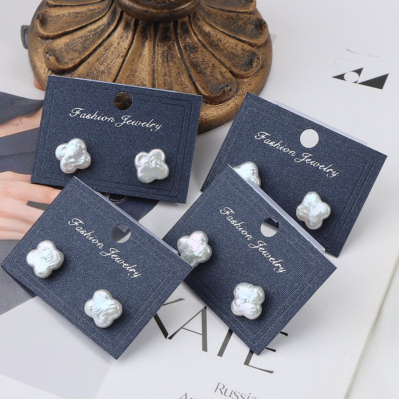 幸運四葉草珍珠耳釘巴洛克天然淡水925銀針甜美通勤經典款