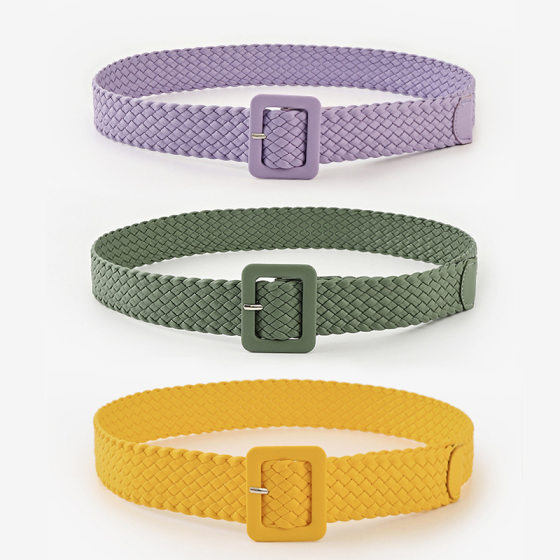 Korean style new fashion candy color buckle belt sweet decorative square buckle solid color woven women's wide belt wholesale