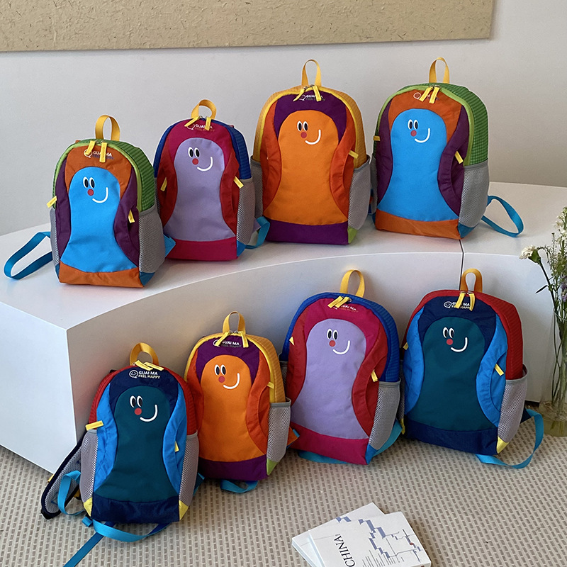 Hermosa cara sonriente para padres e hijos viajar mochila de gran capacidad de contraste de color bolsas escolares de dibujos animados lindas mochila infantil