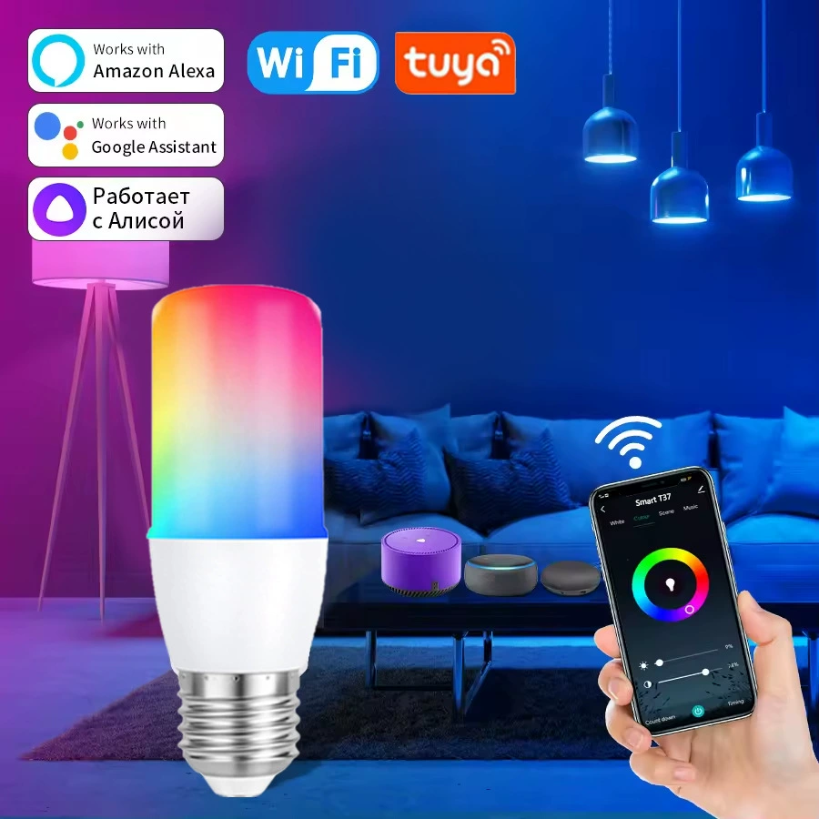 Смарт-лампа Tuya Spotlight E27 головка лампы 85-265В RGBCW T37 WiFi голосовое управление