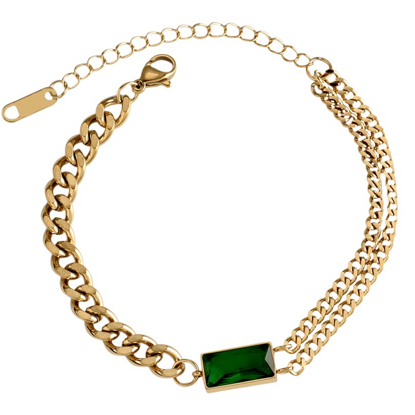 Acero de titanio moda europea y americana ins estilo nicho diseño Esmeralda temperamento pulsera personalidad femenina simple mano joyería
