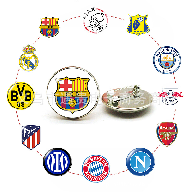 European Football Club Logo Time Gem Metal Brooch Crystal Badge Clothing Pin Can Be Made Exclusive