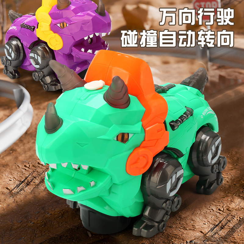 Juguetes de dinosaurios de simulación de pulverización eléctrica para niños acrobacias giratorias triceratón música iluminación juguetes para niños