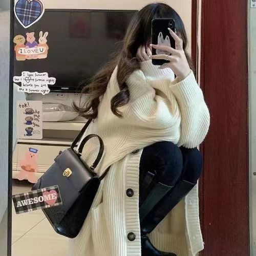 2025中长款毛衣外套女秋冬外搭日系慵懒复古奶系穿搭软糯针织衫24|undefined