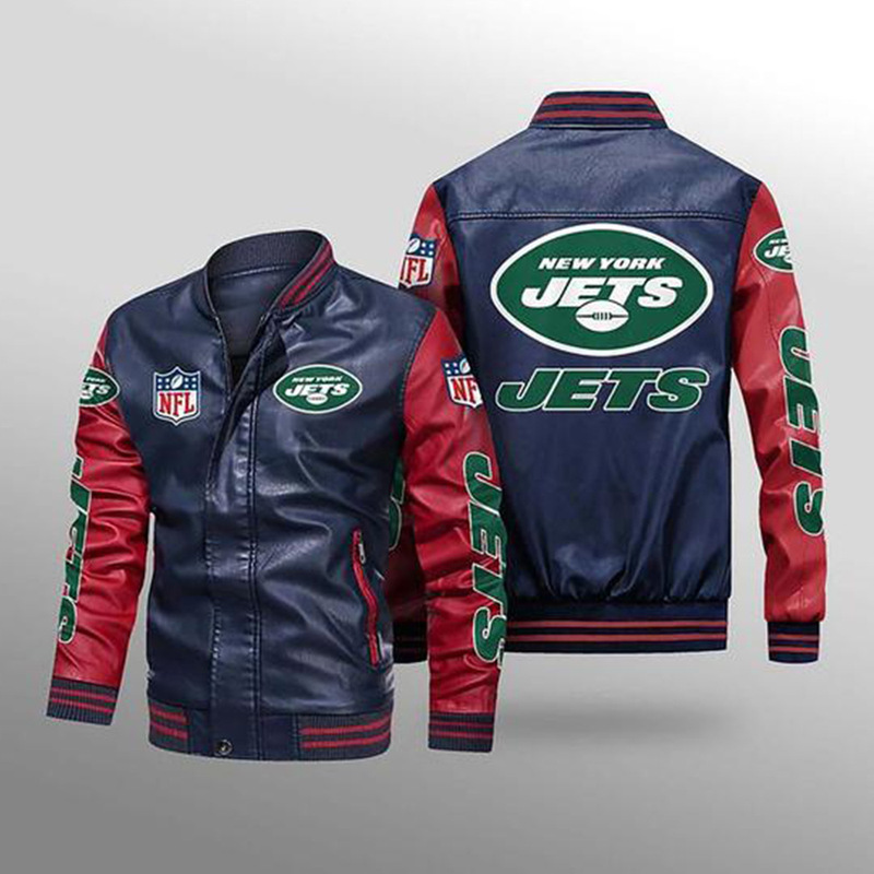 Cross-border new retro PU leather jacket printed coat New York Jet olive fans gift loose jacket Cross-border new retro PU leather jacket printed coat New York Jet olive fans gift loose jacket