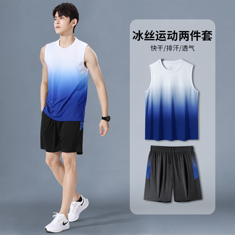 健身衣服男冰丝速干运动服套装秋冬短袖晨跑步羽毛篮球训练房短裤|undefined