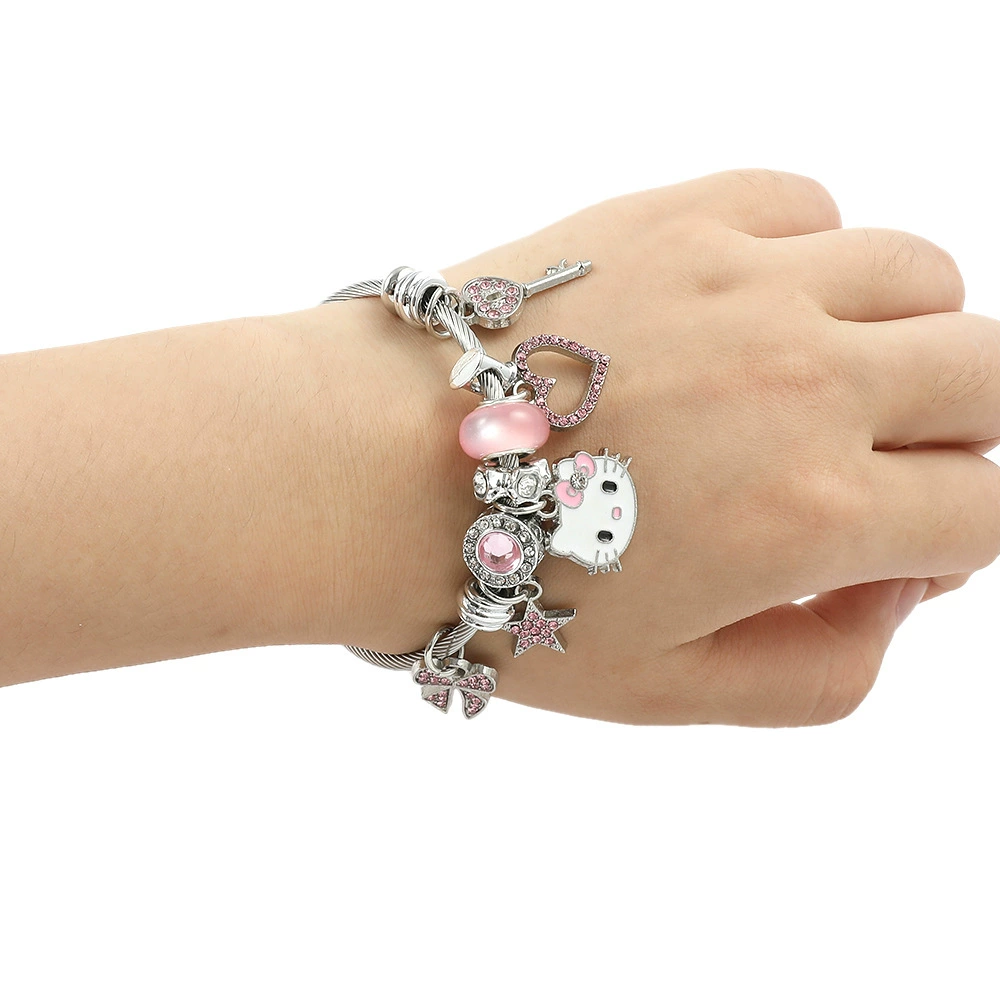 Bracelet (Hello Kitty) Beaded DIY Charm Bracelet, Sanrio Cartoon Motif, 28 g