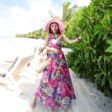 新款韩版泰国海南度假雪纺连衣裙女装夏吊带沙滩裙子波西米亚长裙