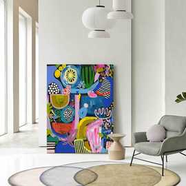小众艺术纯手绘油画马蒂斯高级感彩色涂鸦客厅装饰画玄关抽象挂画