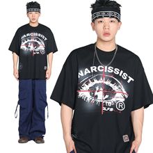 T958美式街头2025夏季中性十字架眼睛高级感设计男式宽松短袖T恤