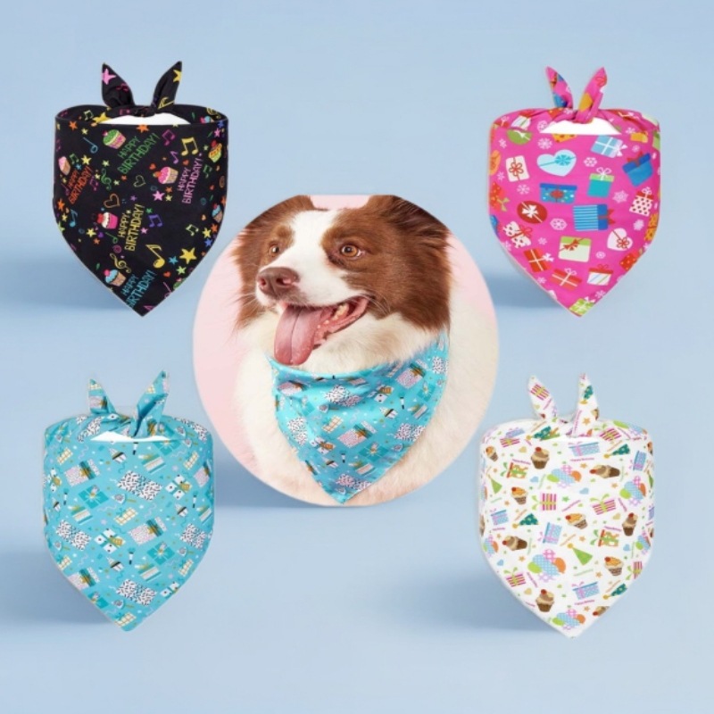 Tanpopo Spot Nuevo producto transfronterizo Toalla triangular de cumpleaños para perros de doble capa Bufanda para perros Toalla de saliva de cumpleaños