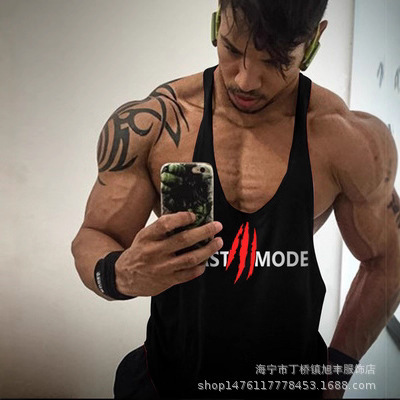 Fitness Vest Saiya Men's Summer Sports Vest Trendy Brand Printed Sleeveless Pullover Hoodie Outdoor Workout