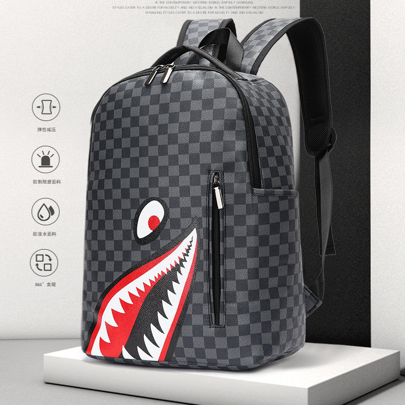 Cross-Border marca de moda de los hombres de LA PU Mochila De Cuero mochila de viaje a cuadros casual de gran capacidad de Tela Escocesa bolsa de ordenador