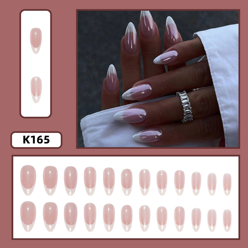 Cross-border wearing armor wholesale electroplating magic mirror white edge French aurora color long almond armor silver long water drop nail art