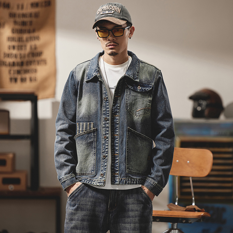 Spring 2024 Denim coat men's Korean-style fashionable retro slim jacket nostalgic casual denim jacket JK529