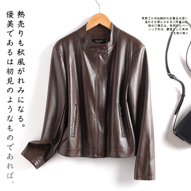 Pu Leather Women's Short Slim-Fit Coat Motorcycle Jacket 2025 New High-End Elegant Slimming Haining Leather Jacket