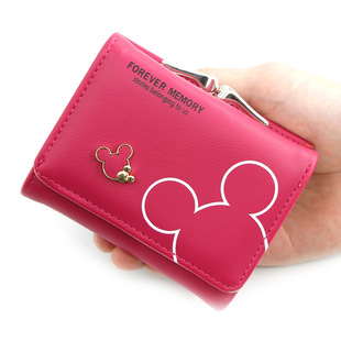 Short Women's Iron Clip Wallet Mickey Mouse Cute Clutch Iron Clip Short Bag Change Bank Card Wallet