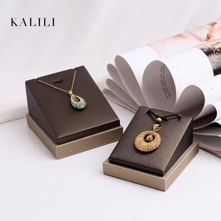 Jewelry display stand champagne Brown right angle pendant display props counter display props PU necklace storage display holder