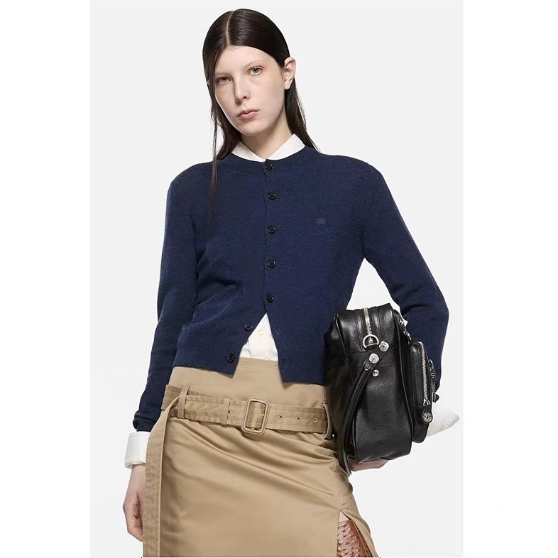 High Version Ac25 Autumn and Winter Smiley Face Cardigan Woolen Knitwear Women's Round Neck Knitwear Square Embroider Star Same Style