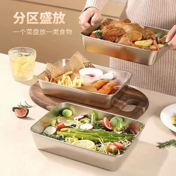 Thickened Stainless Steel Square Plate Stainless Steel Tray Dish Plate Barbecue Plate Rice Plate Iron Plate Rectangular Towel Plate
