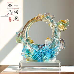 Glass Fish Ornaments Crafts Fish Home Accessories Living Room Creative Gift Gold and Jade Mantang Opening Wedding