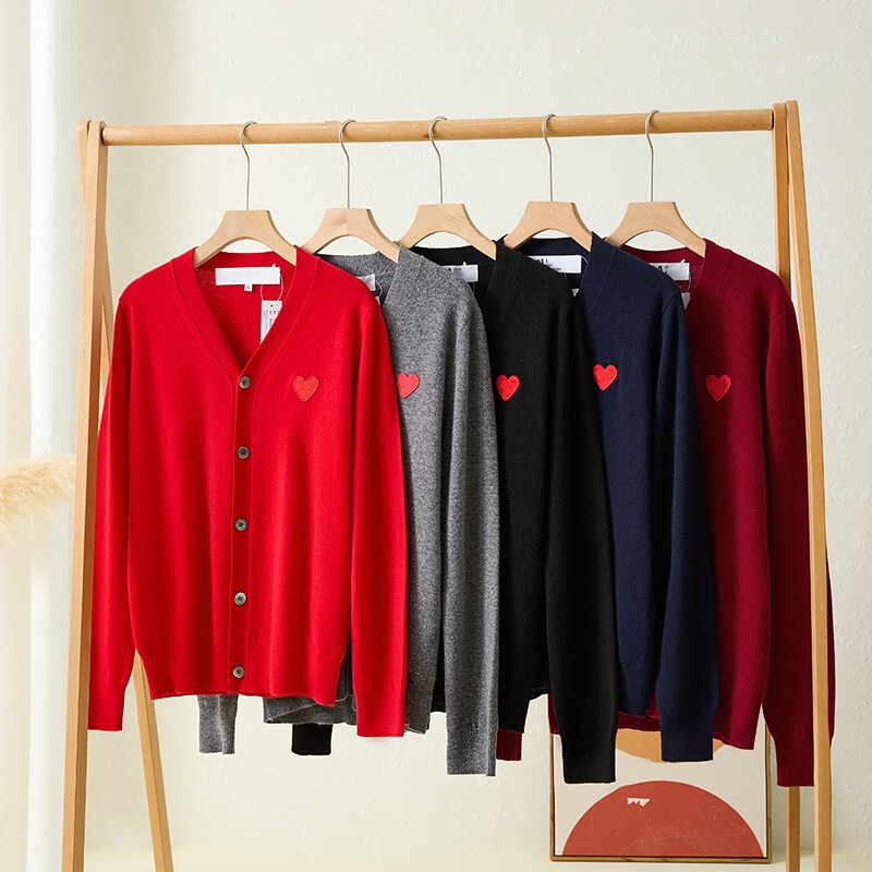 Autumn and Winter V-Neck Heart-Shaped Knit Cardigan Made of 100% Wool, Rei Kawakubo Style Long-Sleeve Sweater, Unisex Autumn and Winter V-Neck Heart-Shaped Knit Cardigan Made of 100% Wool, Rei Kawakubo Style Long-Sleeve Sweater, Unisex