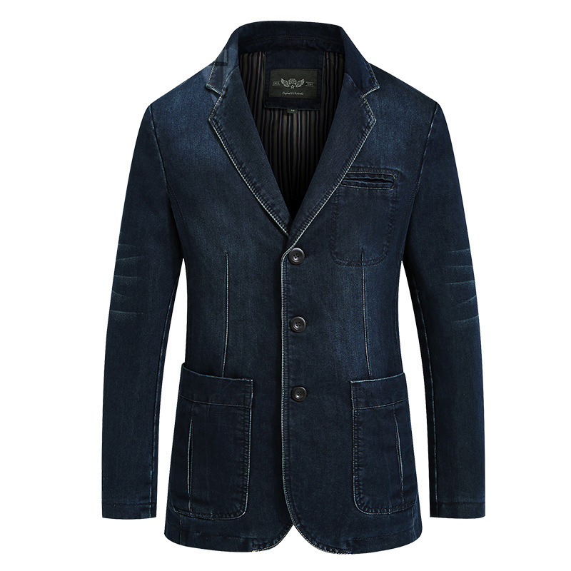 Transfronterizo AliExpress Fábrica de Producción de Los Hombres Traje de Mezclilla de Algodón de Los Hombres de Mezclilla Traje Pequeño Slim Fit Plus tamaño Chaqueta DE LA Capa