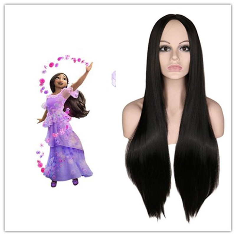 Silky Fantasy Magic Full House Cosplay Isabella Cosplay Wig Long Straight Hair with Middle Part Black Long Straight Hair
