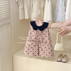 Children's Clothing 2025 Girls Summer Lotus Pink Vest Skirt Baby Fashionable Cute Bow Dress Princess Skirt