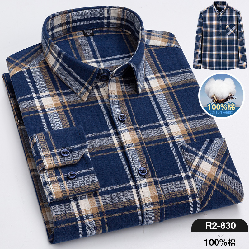 2024 nuevo Algodón puro cepillado camisa de manga larga a cuadros de los hombres de estilo coreano transpirable camisa de moda casual en stock ropa de hombre
